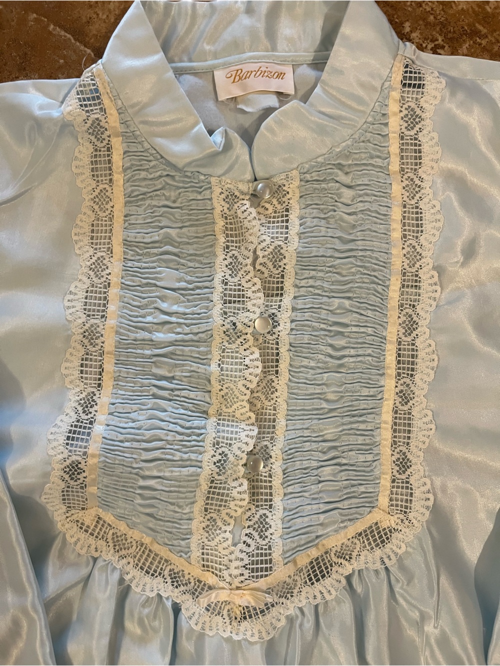 Vintage Barbizon Ice Blue Satin Lace Pintuck Nightgown Midi Medium